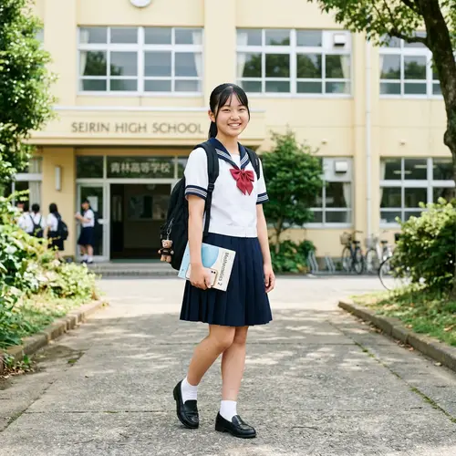 Asian High School Girl in Traditional Uniform | School Name
