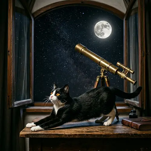 Cat Fly to the Moon - Enchanting Night Sky Leap