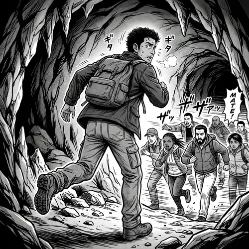 Chased in Manga: A Cavern Escape Scene