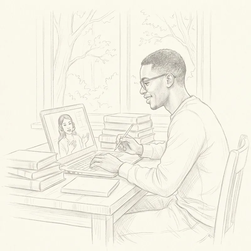 Online Tutoring Sketch of a Student with Glasses