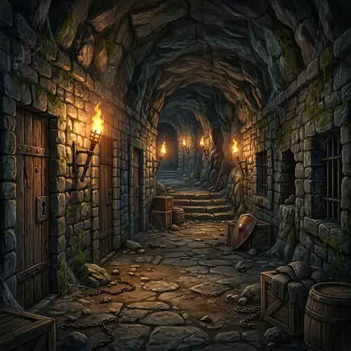 RPG Dungeon Background with Torches