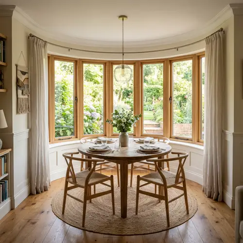 Cozy Circular Bay Window Dining Room Ideas