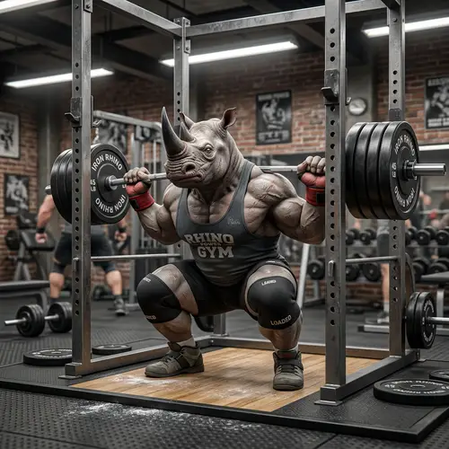 3D Rhinoceros Squatting with Barbell Character
