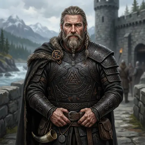 DND Portrait: Nordic Warrior in Black Leather Armor