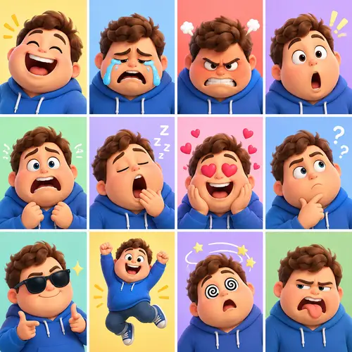 Cartoon Character Emotions Grid | Fun 3D Illustration