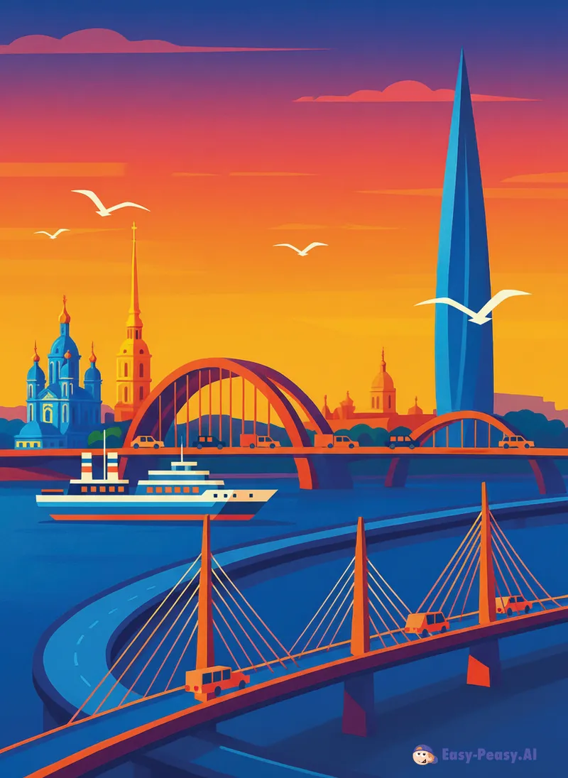 Cars on Bridge with Seagulls and Ship View