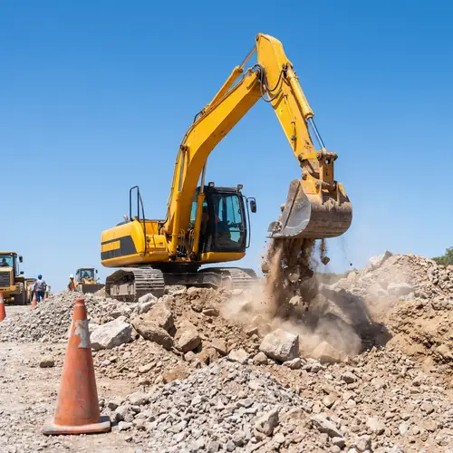Powerful Excavator in Road Construction Scene