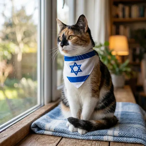 Majestic Cat with Israeli Flag | Pride & Dignity Inspiring Image