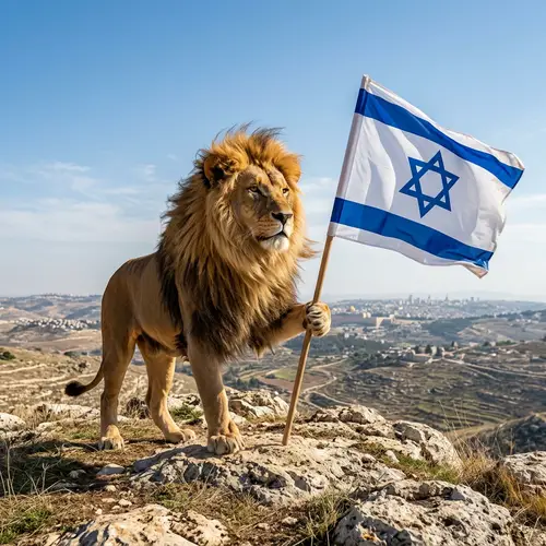 Majestic Lion with Israeli Flag | Hilltop Scene