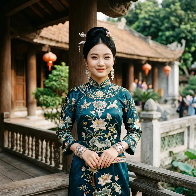 Vietnamese Girl Adorned in Intricate Local Jewelry