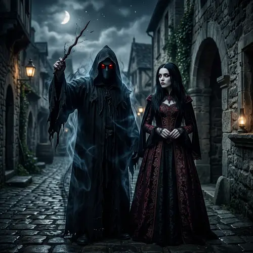 Dark Wizard and Vampire Girl - Fantasy Scene