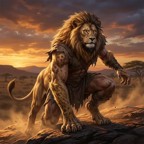 Strong Man Merges with Lion - Power Unleashed