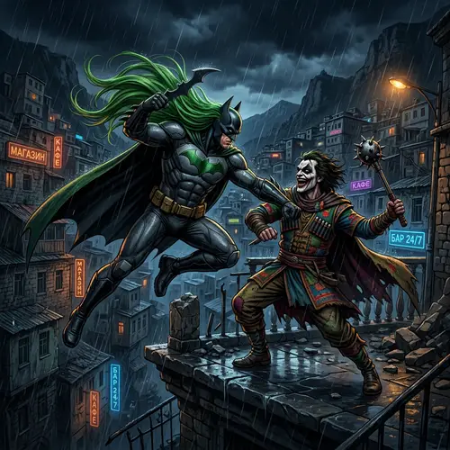 Superhero Victor vs Dagestani Joker in Urban Showdown