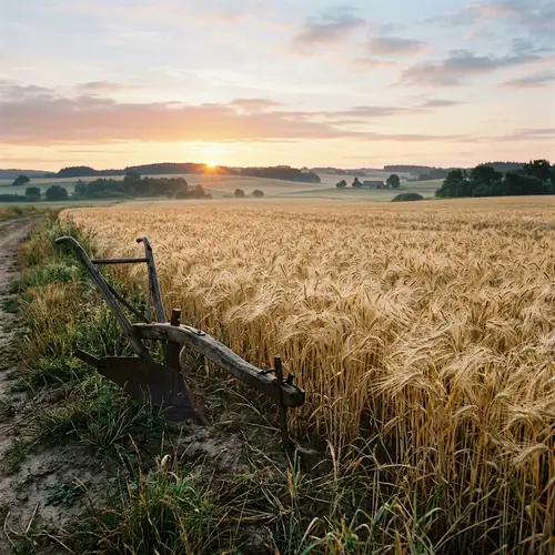 Golden Wheat Field at Sunrise: Serene Agricultural Scene
