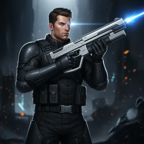 Man Holding Laser Gun - 512x512 Image