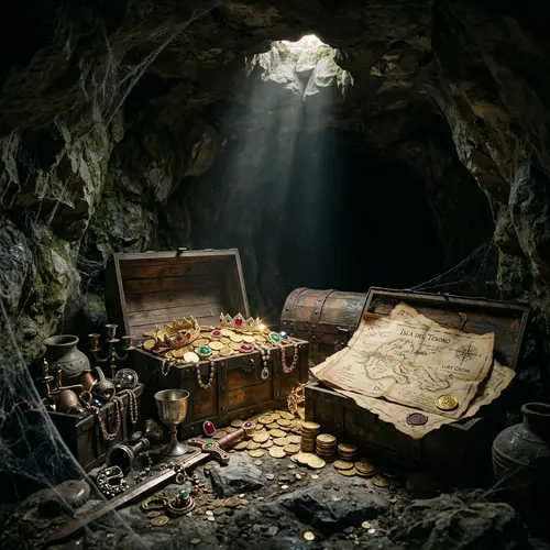 Ancient Treasure in Secret Cave: Gold Coins, Precious Jewels & Lost Treasures