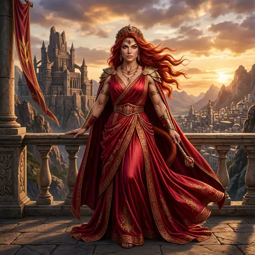Saiyan Queen in Elegant Greek Gown | Exquisite Red-Haired Diadem Beauty
