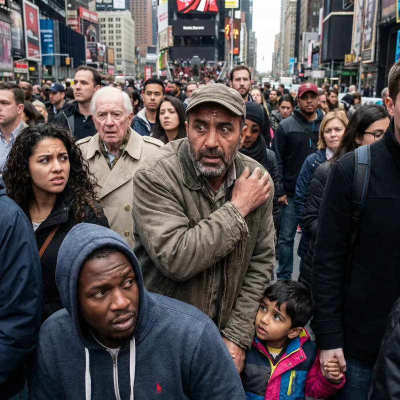 Anxious Man Concealed in Diverse Crowd - Emotional Tension Unfolds Anxious Man Concealed in Diverse Crowd - Emotional Tension Unfolds
