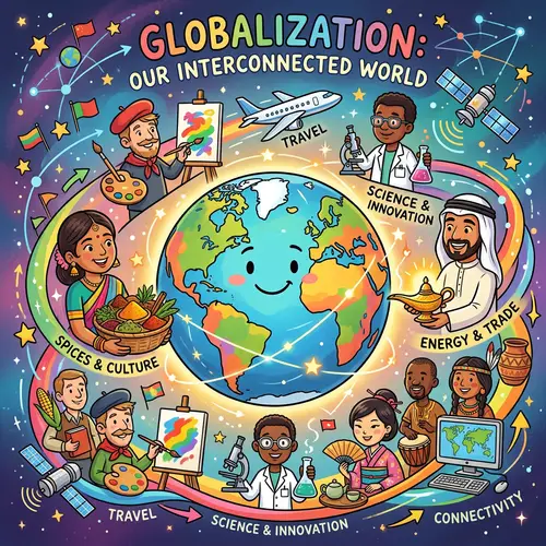 Cartoon Illustration of Globalization Concepts
