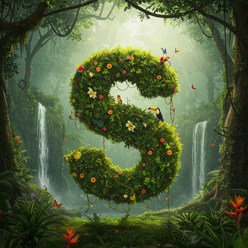 Beautiful Jungle Rain Scene Featuring the Letter S