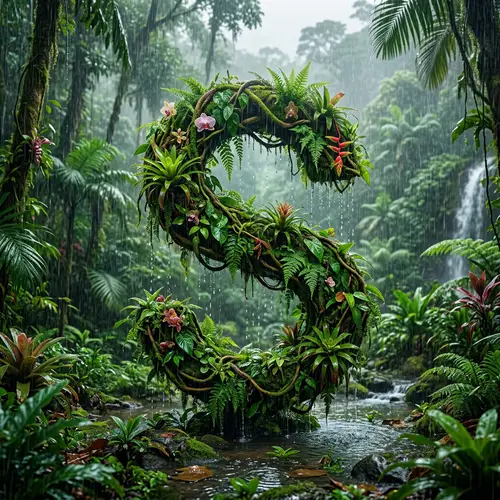 Beautiful Jungle Rain Scene Featuring the Letter S