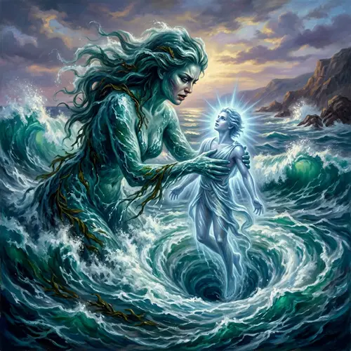 Mystical Depiction of Sea Deity Giving Birth to Nereus