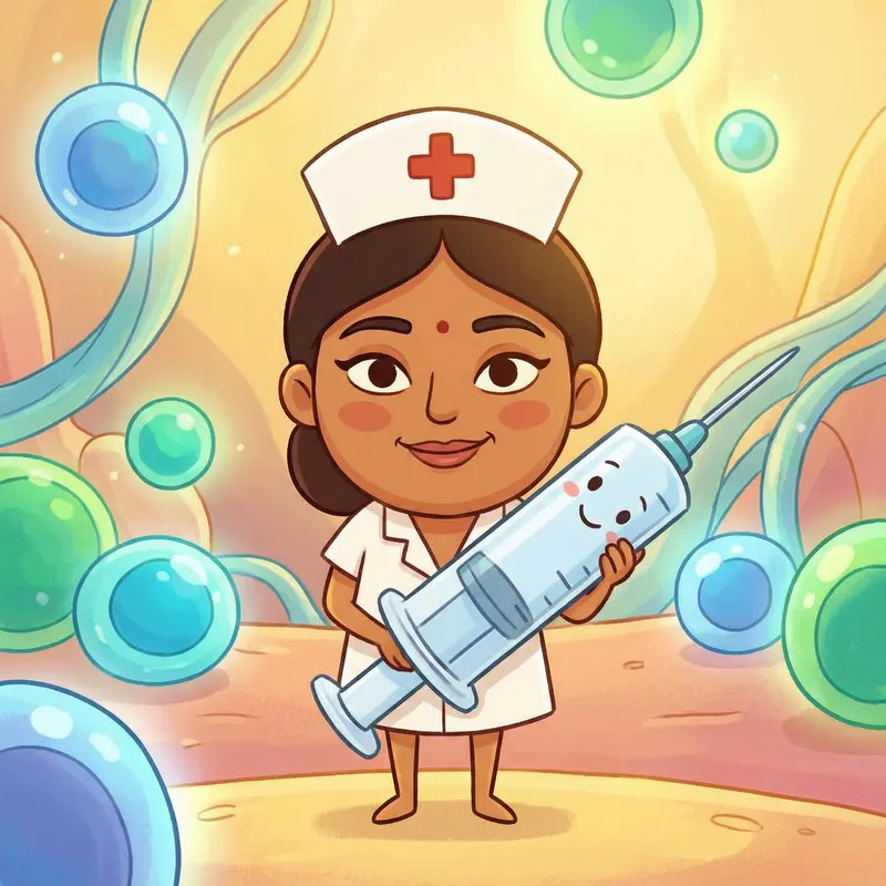 Cute Cartoon T Helper Cell Nurse with Syringe