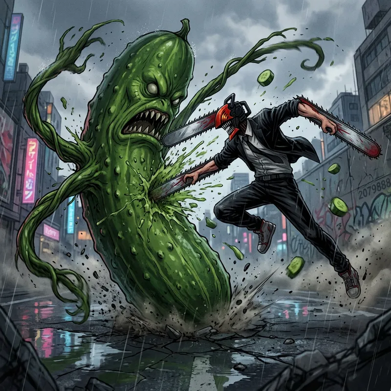 Chainsaw Man vs Cucumber: Epic Showdown Chainsaw Man vs Cucumber: Epic Showdown