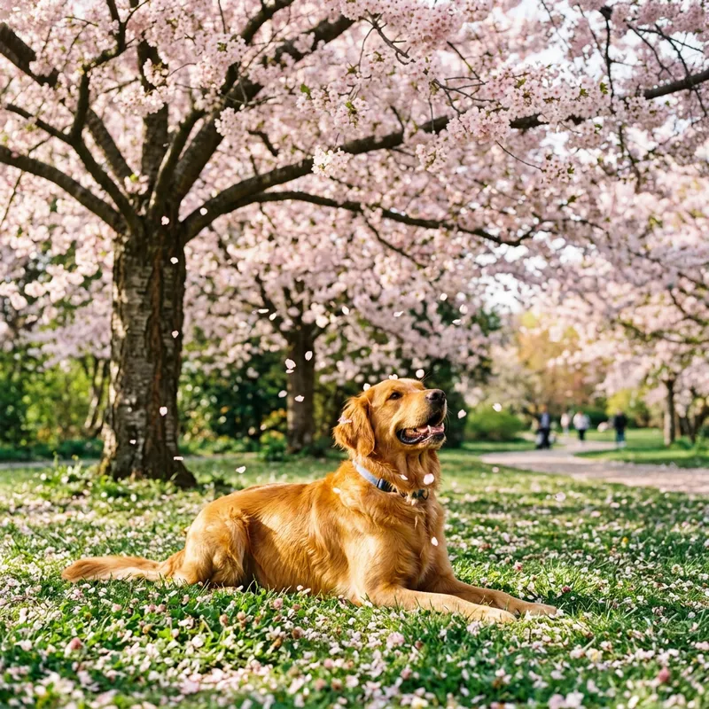 Golden Retriever Among Cherry Blossoms | Spring Dog
