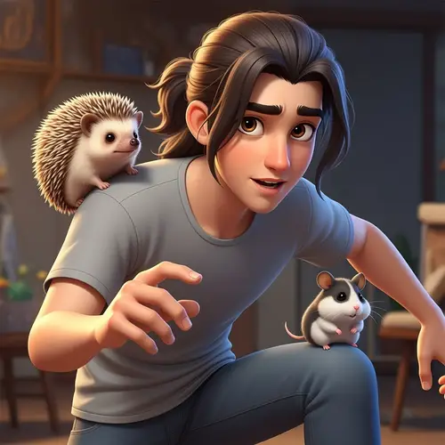Animated Teenage Boy with Pets