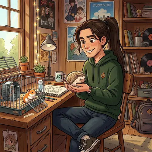 Animated Teenage Boy with Pets