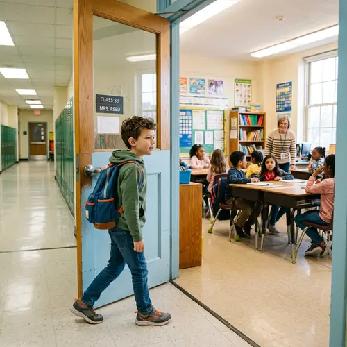 A Boy Entering His Classroom