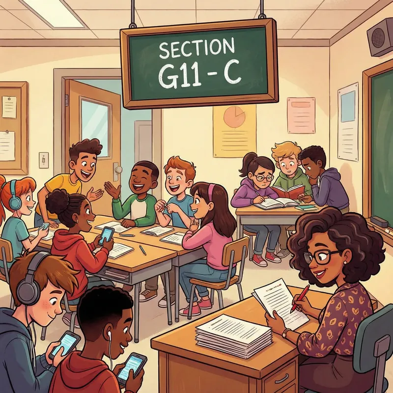 Vibrant Classroom Scene with Active Students and Engaged Teacher