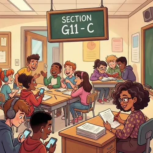 Bustling Classroom G11C with Diverse Students and Engaging Educator