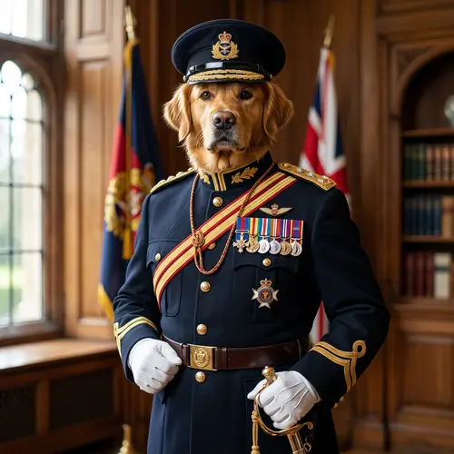 Anthropomorphic Furry Golden Retriever Military Portrait