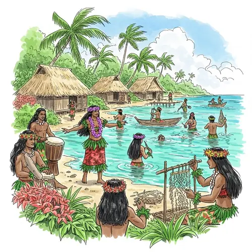 Polynesian Culture Sketch Art with Watercolor