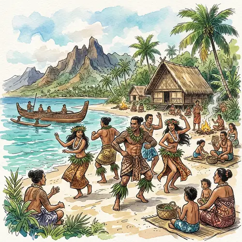 Polynesian Culture Sketch Art with Watercolor