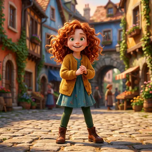 Vibrant Red-Haired Girl in 3D Animation Style | Early 20th Century Cinema Look