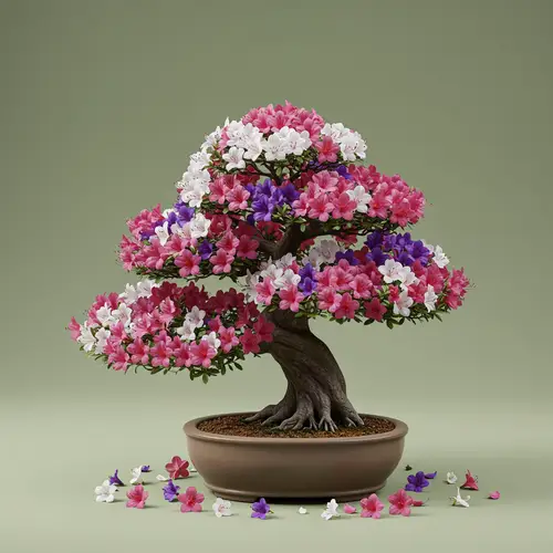 Bonsai with Beautiful Surrounding Flowers