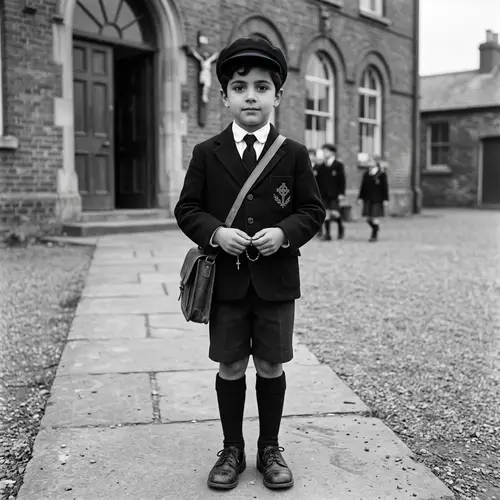 Charming 6-Year-Old in 1940s Catholic Uniform