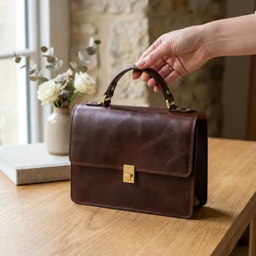 Elegant Women's Leather Bag in Lustrous Brown | Handheld Design