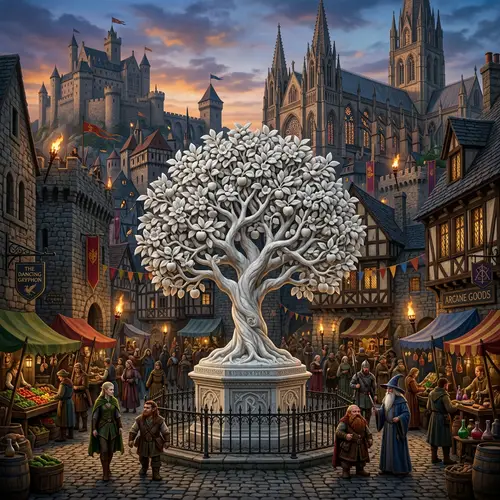Fantasy Dungeons and Dragons Inspired Statue in Medieval City