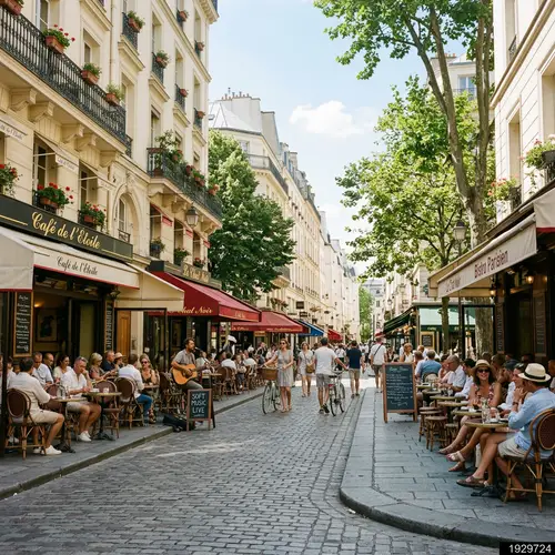 Charming Sunny Street with Elegant Cafés