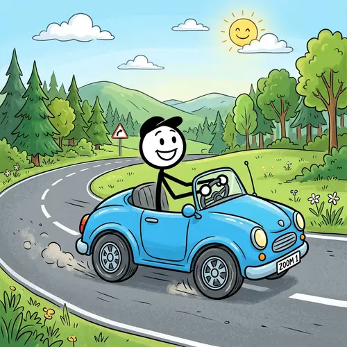 Cartoon Stick Man Driving a Car