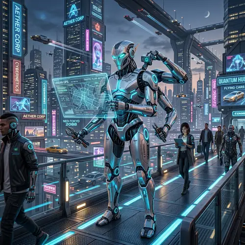 Futuristic Robot Design in Advanced Tech City