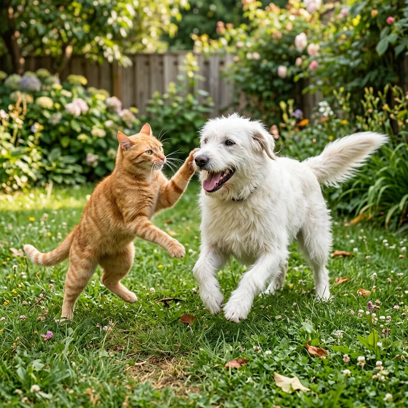 Adorable Cat and Dog Playing Together in Joyful Interaction