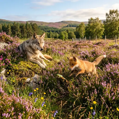 She-Wolf, Young Fox, Frog | Vibrant Countryside Scene