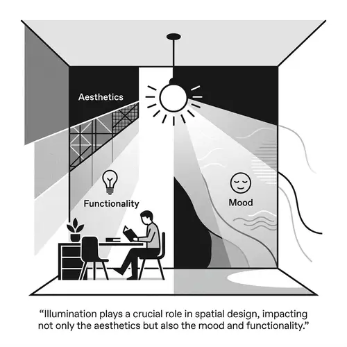 Monochromatic Illustration Symbolizing Role of Illumination in Spatial Design