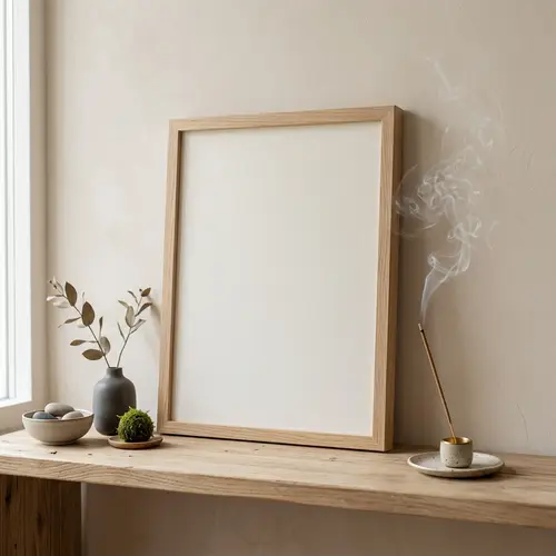 Zen Space Art: Serene Canvas in Light Wooden Frame