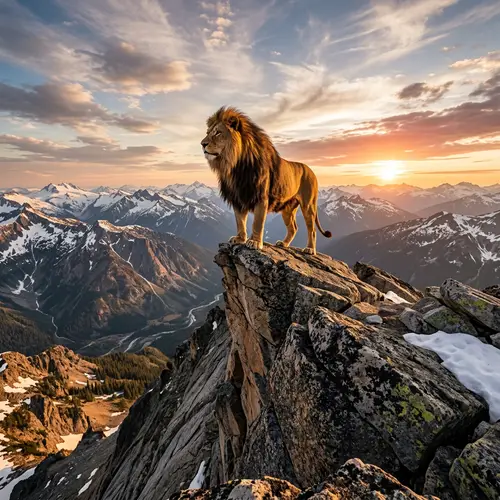 Lion Standing on Mountain - Majestic Wildlife Scene